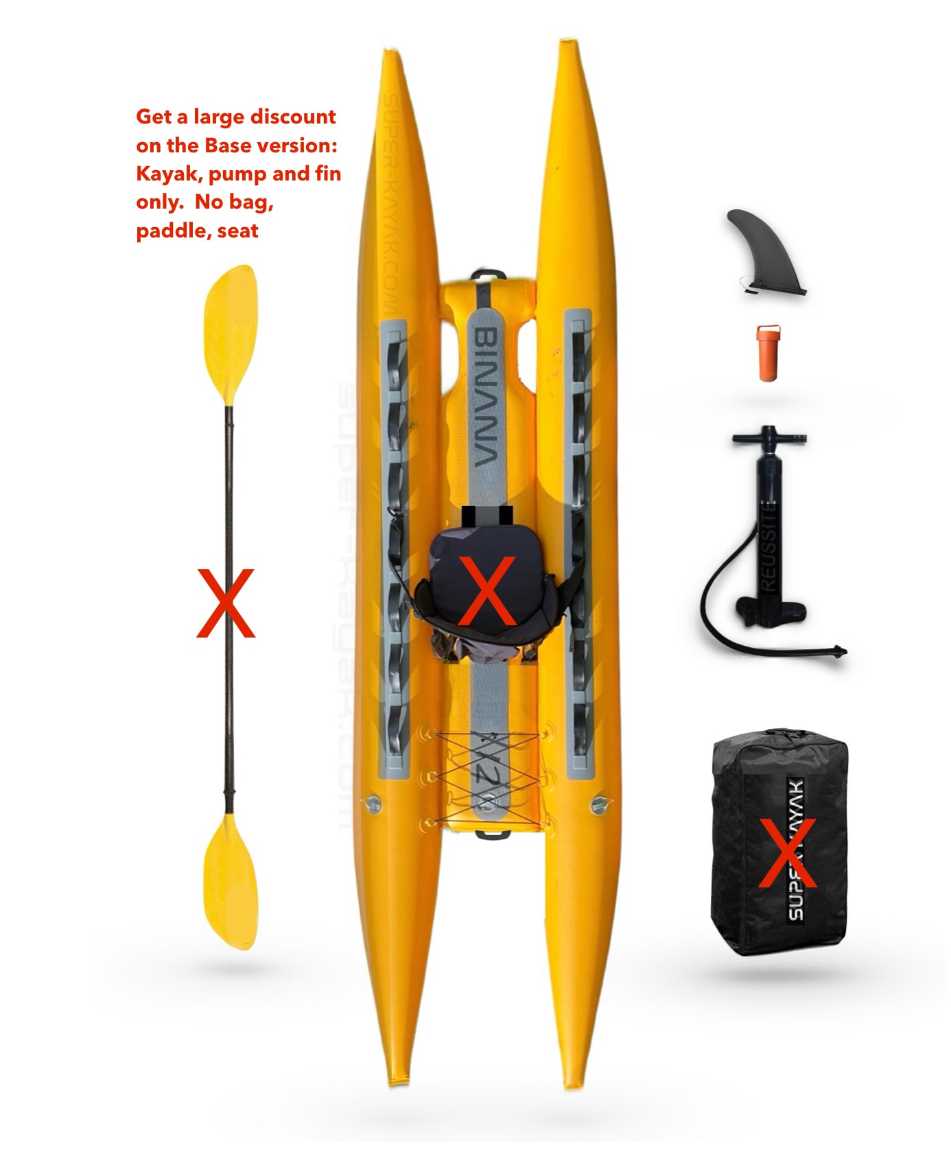 Bi-nana Catamaran Kayak bare body & pump deal Base version on the catamaran kayak. Body pump and fin only
