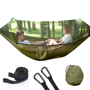 Hammock with Net and Rain Fly - Portable Double Hammock with Bug Net and Tent Tarp Heavy Duty Tree Strap